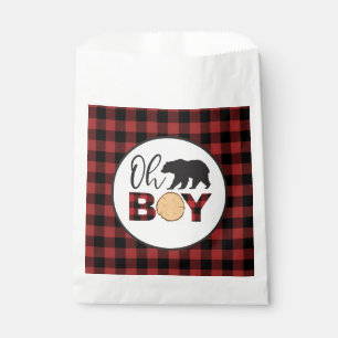 Oh Boy Bear Buffalo Plaid Baby Shower Favour Bag