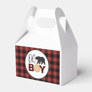 Oh Boy Bear Buffalo Plaid Baby Shower Favour Box