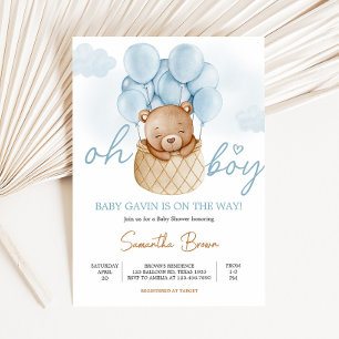 Oh Boy Bear Hot Air Balloon Baby Shower Invitation