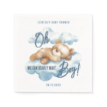 Oh Boy Bearly Wait Bear Blue Clouds Baby Shower