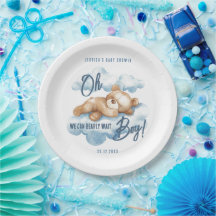 Oh Boy Bearly Wait Bear Blue Clouds Baby Shower
