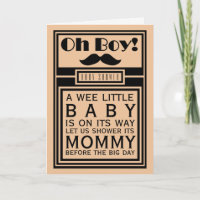 Oh Boy Black Moustache Baby Shower Invitation