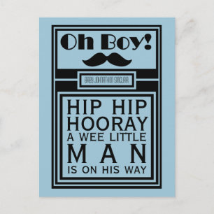 Oh Boy Black Moustache New Baby Boy Announcement Postcard