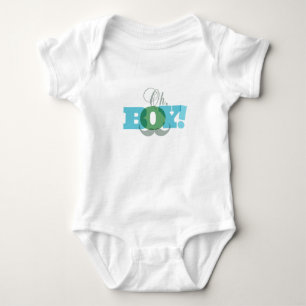 Oh Boy Blue and Green Moustache Baby Bodysuit