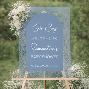 Oh Boy Blue Arch and Pattern Baby Shower Welcome Acrylic Sign