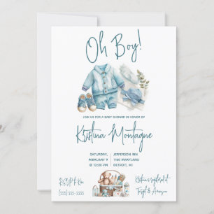 Oh Boy! Blue Baby Layette Baby Shower Invitation