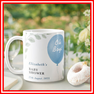 Oh Boy Blue Balloon Eucalyptus Baby Shower Coffee Mug