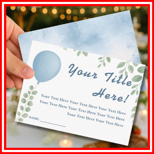 Oh Boy Blue Balloon Eucalyptus Baby Shower Enclosure Card