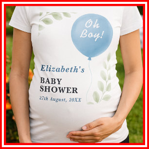 Oh Boy Blue Balloon Eucalyptus Baby Shower T-Shirt