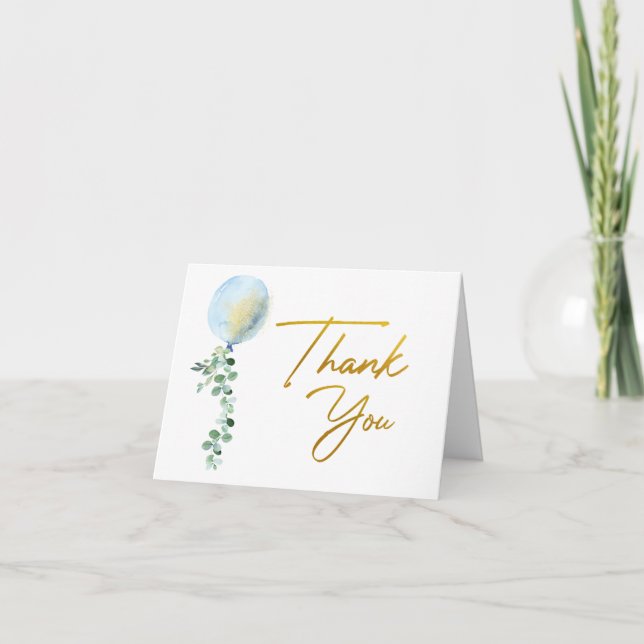 Oh Boy Blue Balloon Eucalyptus greenery thank you  Card (Front)