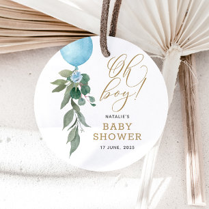 Oh Boy Blue Balloon Greenery Baby Shower Favour Tags