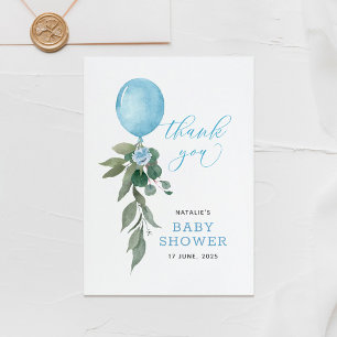Oh Boy Blue Balloon Greenery Baby Shower Thank You Card