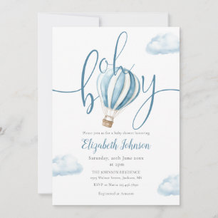 Oh Boy Blue Balloon QR Code Photo Baby Shower Invitation