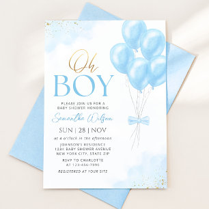 Oh Boy Blue Balloons Baby Shower Invitation