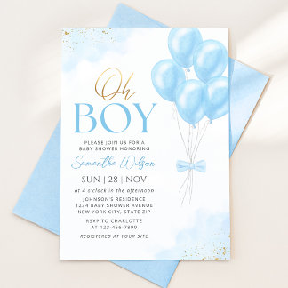 Oh Boy Blue Balloons Baby Shower Invitation