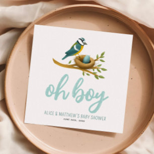 Oh Boy Blue Bird Nest Baby Shower Napkin