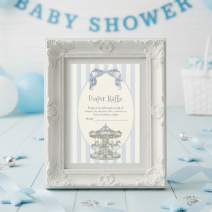 Oh Boy Blue Bow Carousel Diaper Raffle  Enclosure Card