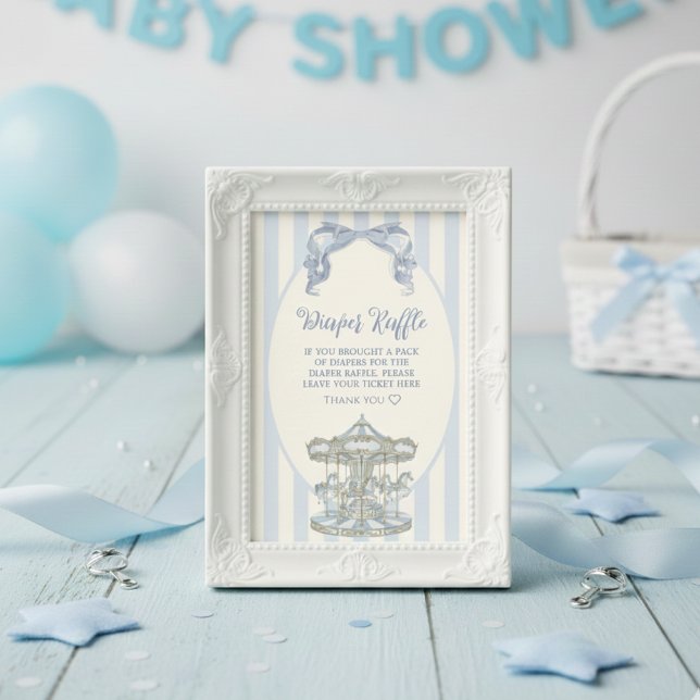  Oh Boy Blue Bow Carousel Diaper Raffle  Enclosure Card (Creator Uploaded)