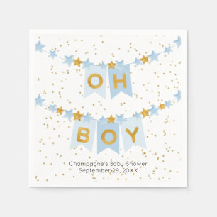 Oh Boy Blue Bunting Flags Baby Shower Napkin