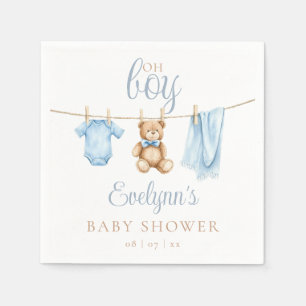 Oh Boy Blue Clothesline Baby Shower Napkin
