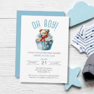 Oh Boy Blue Cupcake Bear Baby Shower Invitation