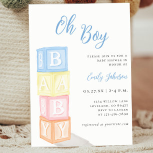 Oh Boy Blue Cute Baby Shower Invitation