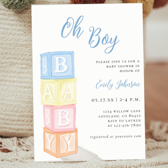 Oh Boy Blue Cute Baby Shower Invitation (Creator Uploaded)