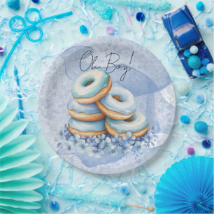 Oh Boy Blue Doughnuts Baby Shower Paper Plate