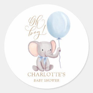 Oh Boy Blue Elephant Balloon Baby Shower Sticker