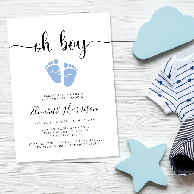 Oh Boy Blue Feet Baby Shower Invitation Zazzle