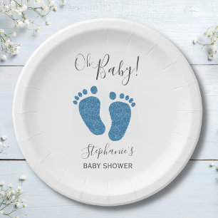 Oh Boy Blue Feet Baby Shower Paper Plate