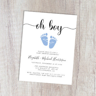 Oh Boy Blue Feet Couples Baby Shower Invitation Postcard
