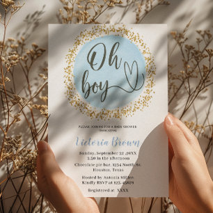 Oh Boy Blue Gold Confetti Baby Shower  Invitation
