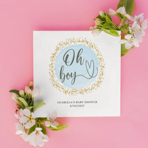 Oh Boy Blue Gold Confetti Baby Shower  Napkin