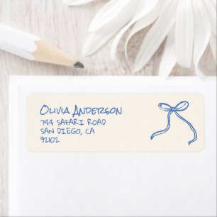 Oh Boy Blue Hand Written Drawn Bow Baby Shower Return Address Label