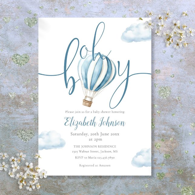Oh Boy Blue Hot Air Balloon Baby Shower Invitation (Oh Boy Blue Hot Air Balloon Baby Shower Invitation)