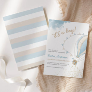 Oh Boy Blue Hot Air Balloon Baby Shower Invitation