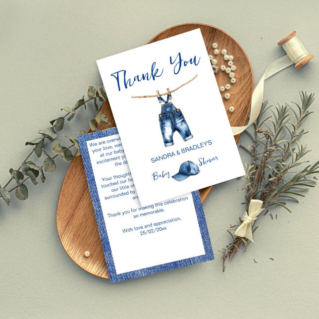 Oh boy blue jeans baby shower template (Oh boy blue jeans baby shower template thank you card modern minimalist  thank you cards cute )
