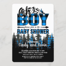 Oh Boy Blue Plaid Lumberjack Shower Invitation