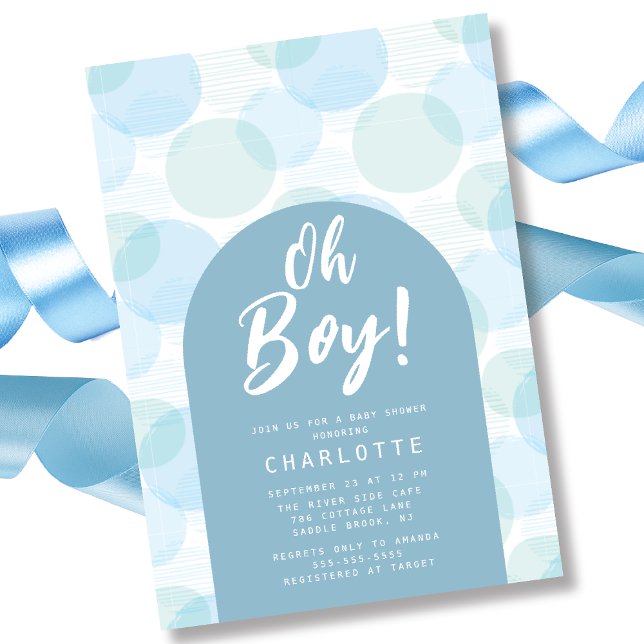 Oh Boy Blue Polka Dots Baby Shower Invitation (Creator Uploaded)