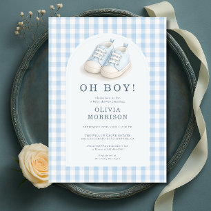 Oh Boy Blue Shoes Gingham Baby Shower Invitation