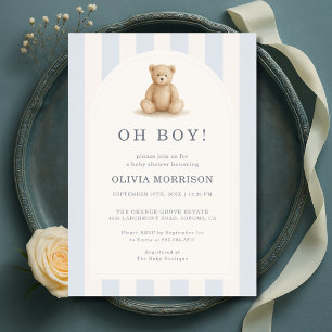 Oh Boy Blue Teddy Bear Baby Shower Invitation