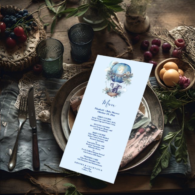 Oh boy blue watercolor elephant baby shower menu (Creator Uploaded)