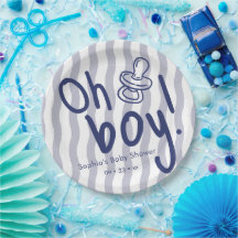 Oh Boy Blue Wavy Stripes Baby Shower