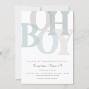 Oh Boy Boho Blue & Beige Minimalist Baby Shower Invitation