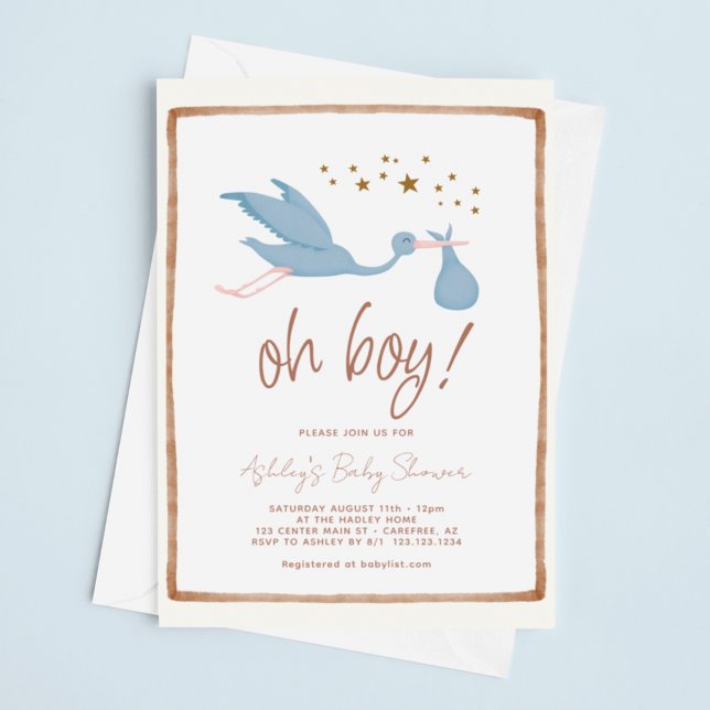 Oh Boy Boho Stork Baby Shower Invitation (Creator Uploaded)