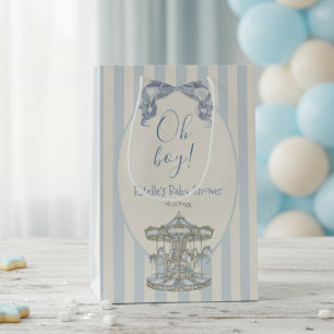 Oh Boy! Bow Carousel Blue French Baby Shower Medium Gift Bag
