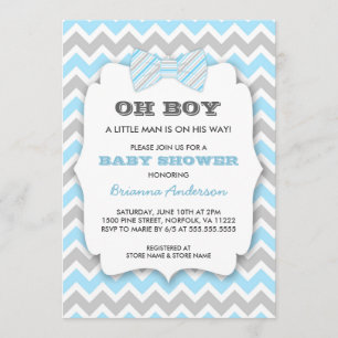 OH BOY Bowtie baby shower / blue grey chevron Invitation