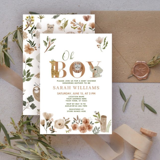 Oh Boy Brown Boho Safari Animals Shower Invitation (Creator Uploaded)