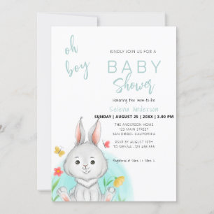 Oh Boy   Bunny Rabbit Baby Shower Invitation
